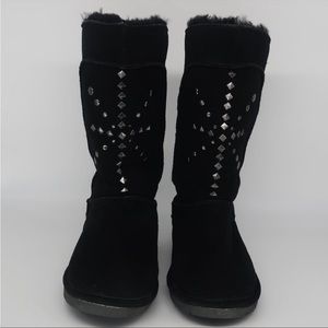 Bearpaw Black Suede Studded Boots, Size 7